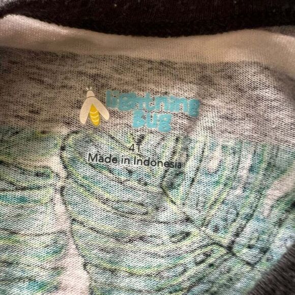 Lightening Bug Shirt Boys Size 4T Kids Tropical Leaf Striped T-Shirt Gray Green - Picture 3 of 4